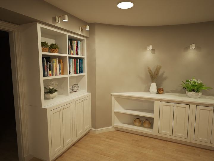 3D design of the basement with curved built-ins